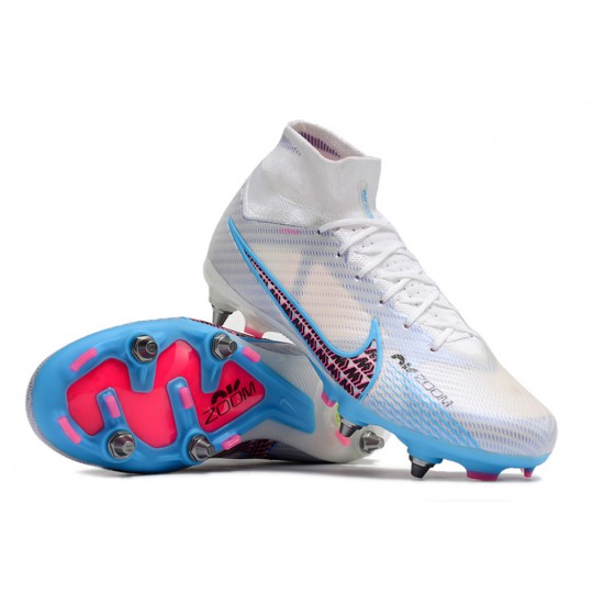 Nike Air Zoom Mercurial Superfly IX Elite SG High White Blue Pink Men Football Boots