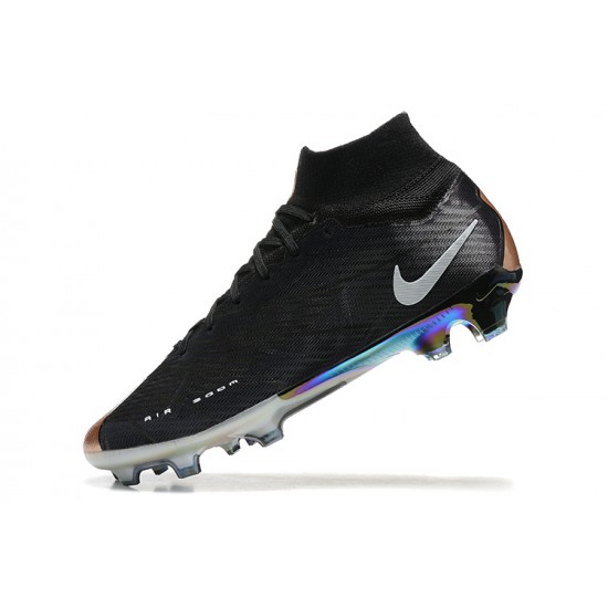 Nike Air Zoom Mercurial Superfly Ix Elite FG Black Gold White Men High Football Cleats