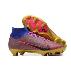Nike Air Zoom Mercurial Superfly Ix Elite FG Blue Gold Pink Men High Football Cleats