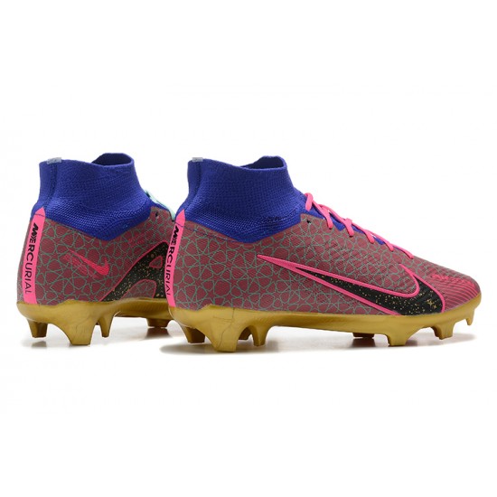 Nike Air Zoom Mercurial Superfly Ix Elite FG Blue Gold Pink Men High Football Cleats