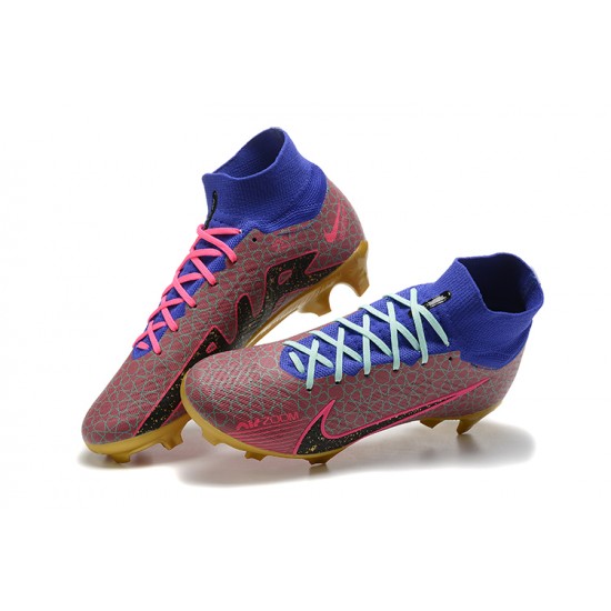 Nike Air Zoom Mercurial Superfly Ix Elite FG Blue Gold Pink Men High Football Cleats