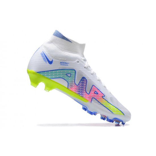 Nike Air Zoom Mercurial Superfly Ix Elite FG Blue White Yellow Green Men High Football Cleats