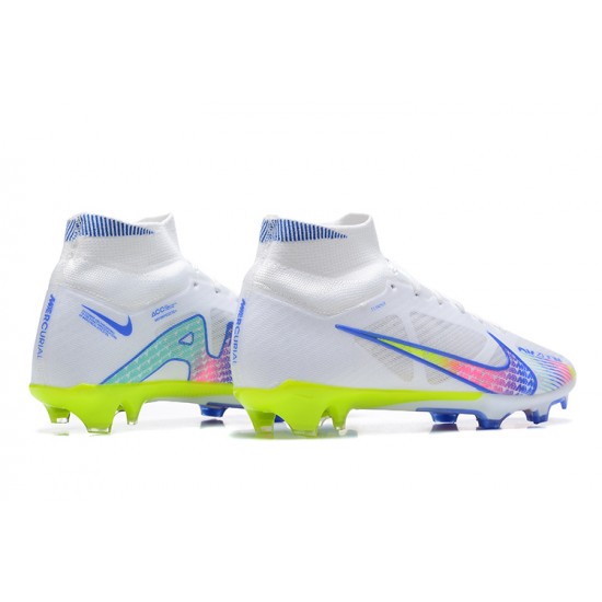 Nike Air Zoom Mercurial Superfly Ix Elite FG Blue White Yellow Green Men High Football Cleats