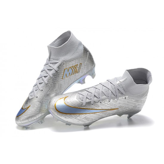 Nike Air Zoom Mercurial Superfly Ix Elite FG Silver Men High Football Cleats