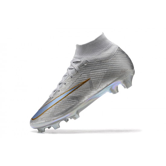 Nike Air Zoom Mercurial Superfly Ix Elite FG Silver Men High Football Cleats