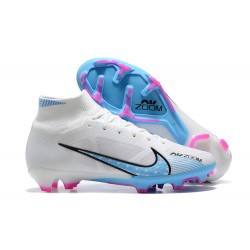 Nike Air Zoom Mercurial Superfly Ix Elite FG White Blue Pink Men High Football Cleats