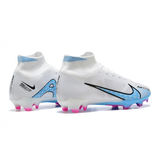 Nike Air Zoom Mercurial Superfly Ix Elite FG White Blue Pink Men High Football Cleats