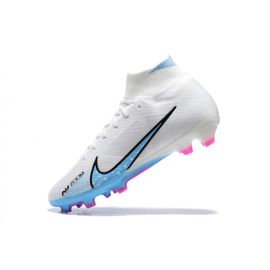 Nike Air Zoom Mercurial Superfly Ix Elite FG White Blue Pink Men High Football Cleats
