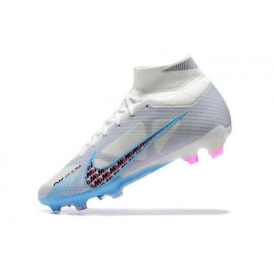 Nike Air Zoom Mercurial Superfly Ix Elite FG White Blue Pink Red Men High Football Cleats