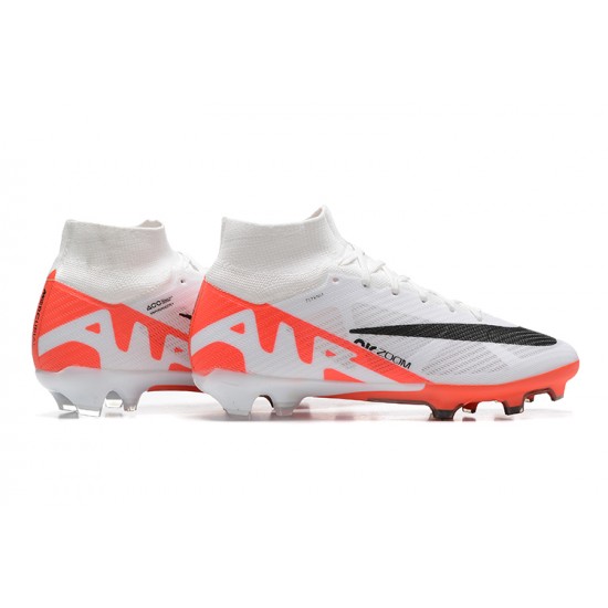 Nike Air Zoom Mercurial Superfly Ix Elite FG White Orange Black Men High Football Cleats