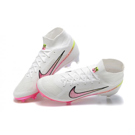 Nike Air Zoom Mercurial Superfly Ix Elite FG White Pink Men High Football Cleats