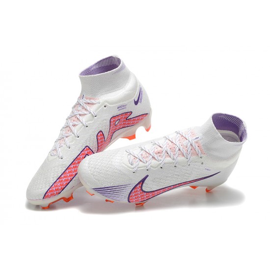 Nike Air Zoom Mercurial Superfly Ix Elite FG White Pink LightPurple Men High Football Cleats