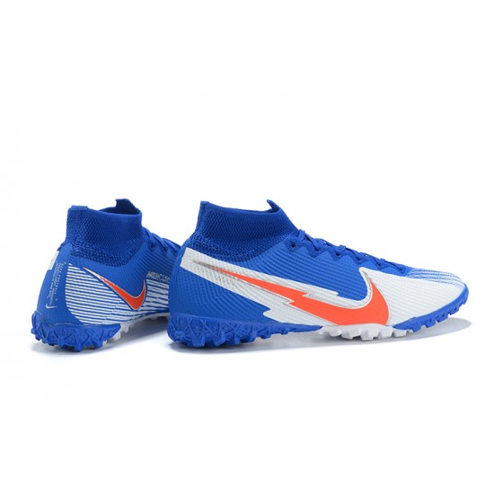 Nike Mercurial Superfly 7 Elite TF Blue Orange White High Men Football Boots