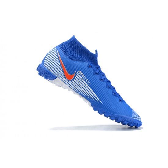 Nike Mercurial Superfly 7 Elite TF Blue Orange White High Men Football Boots