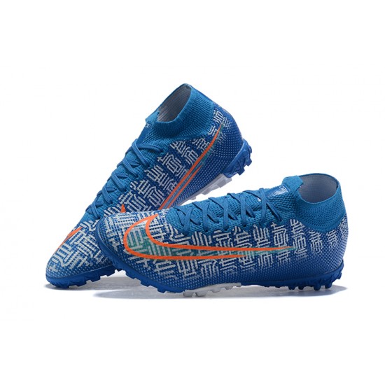 Nike Mercurial Superfly 7 Elite TF Blue White High Men Football Boots