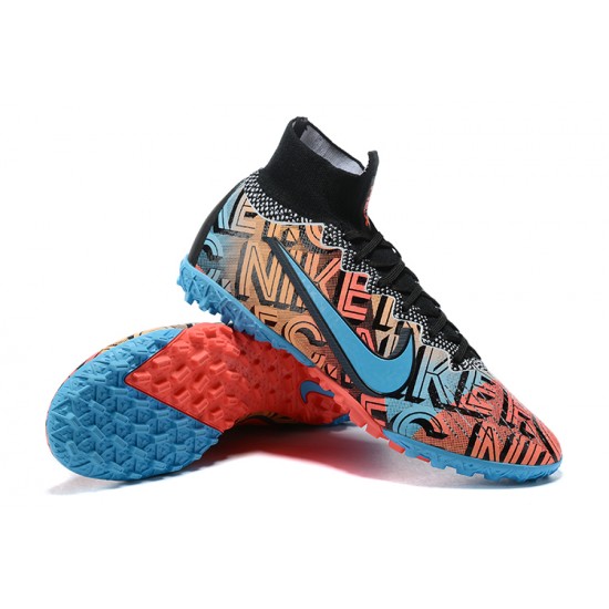 Nike Mercurial Superfly 7 Elite TF Orange Blue Black High Men Football Boots