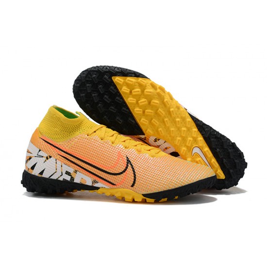 Nike Mercurial Superfly 7 Elite TF Yellow Grenn Orange White Black High Men Football Boots