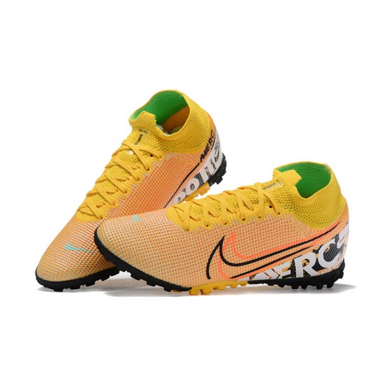 Nike Mercurial Superfly 7 Elite TF Yellow Grenn Orange White Black High Men Football Boots