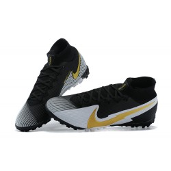 Nike Mercurial Superfly VII 7 Elite TF Black White Gold High Men Football Boots