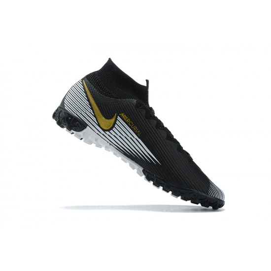 Nike Mercurial Superfly VII 7 Elite TF Black White Gold High Men Football Boots