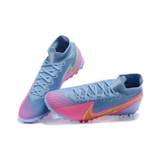 Nike Mercurial Superfly VII 7 Elite TF Blue Yellow Pink High Men Football Boots