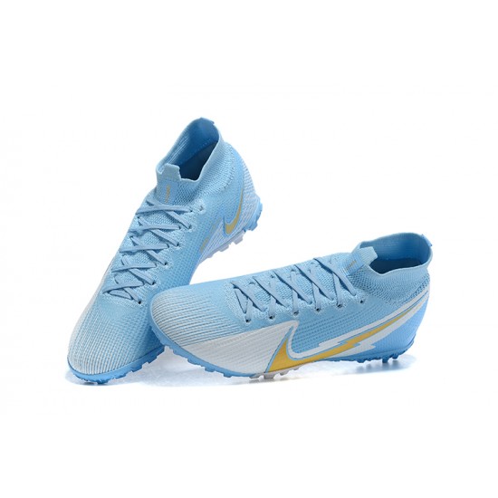 Nike Mercurial Superfly VII 7 Elite TF Blue Yellow White High Men Football Boots