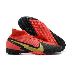 Nike Mercurial Superfly VII 7 Elite TF Red Yellow Black High Men Football Boots