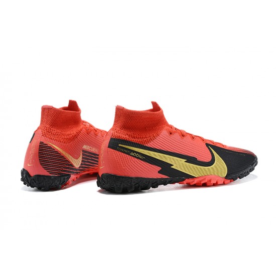 Nike Mercurial Superfly VII 7 Elite TF Red Yellow Black High Men Football Boots