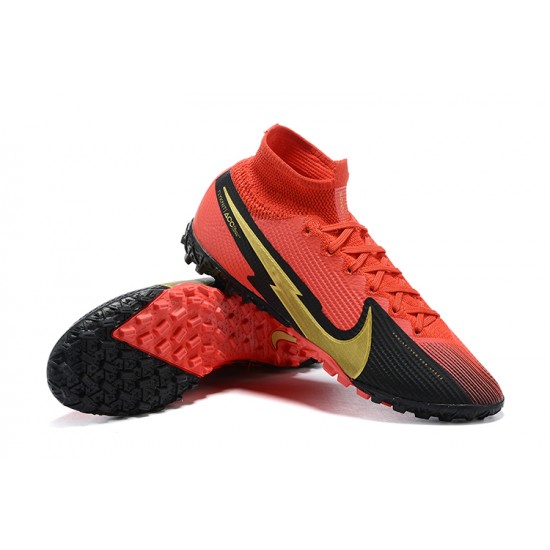 Nike Mercurial Superfly VII 7 Elite TF Red Yellow Black High Men Football Boots
