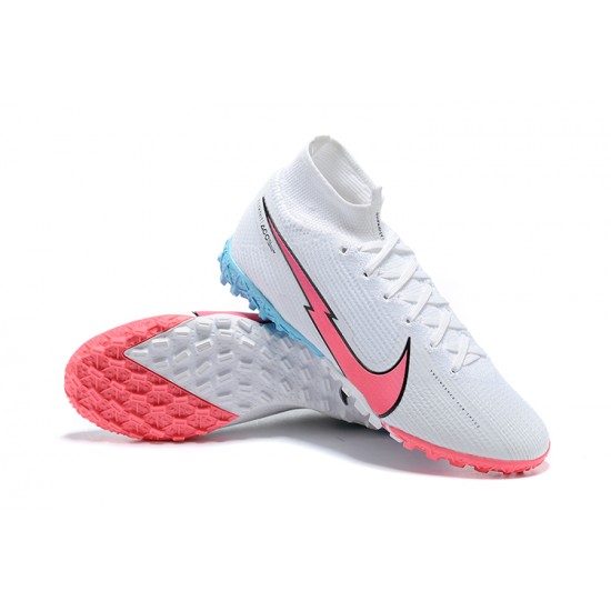 Nike Mercurial Superfly VII 7 Elite TF White LightPink Blue High Men Football Boots