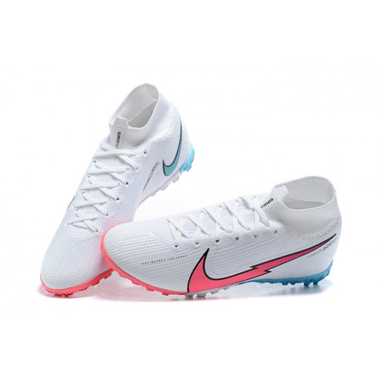 Nike Mercurial Superfly VII 7 Elite TF White LightPink Blue High Men Football Boots