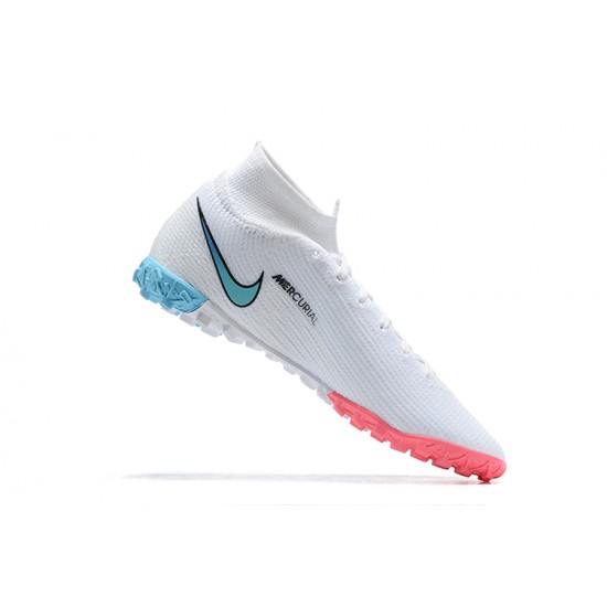 Nike Mercurial Superfly VII 7 Elite TF White LightPink Blue High Men Football Boots