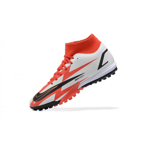 Nike Mercurial Superfly VIII Academy TF White Black Orange Red High Men Football Boots
