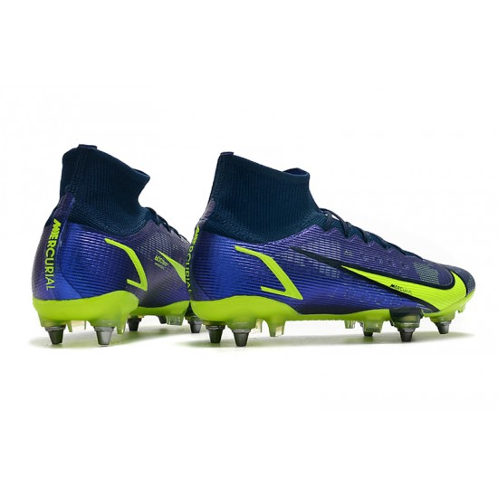 Nike Mercurial Vapor XIV Elite SG PRO Anti Clog High Deep Blue Yellow Men Football Boots