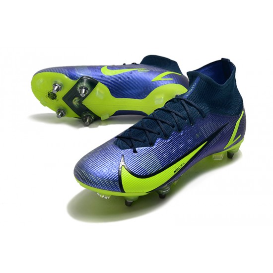 Nike Mercurial Vapor XIV Elite SG PRO Anti Clog High Deep Blue Yellow Men Football Boots