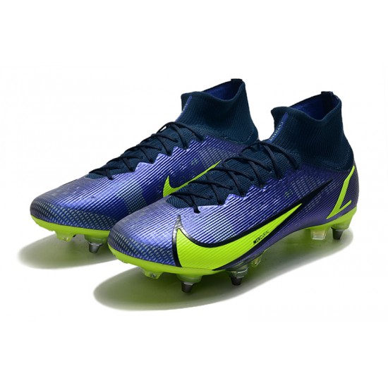 Nike Mercurial Vapor XIV Elite SG PRO Anti Clog High Deep Blue Yellow Men Football Boots