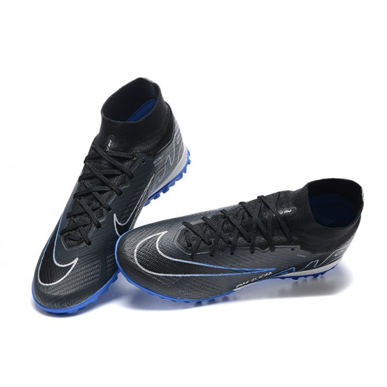 Nike Superfly 8 Academy TF Black Blue White Men High Football Boots