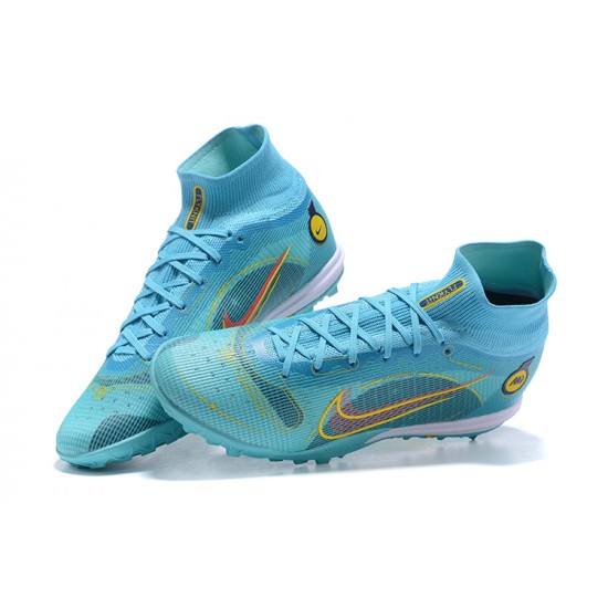 Nike Superfly 8 Academy TF LightBlue Yellow White High Men Football Boots