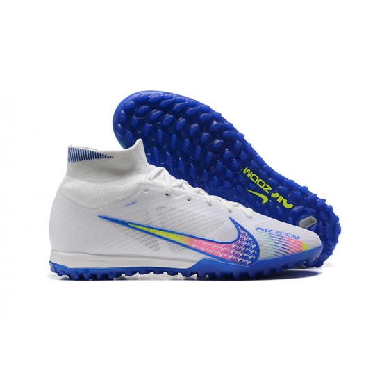 Nike Superfly 8 Academy TF White Blue Yellow Men High Football Boots