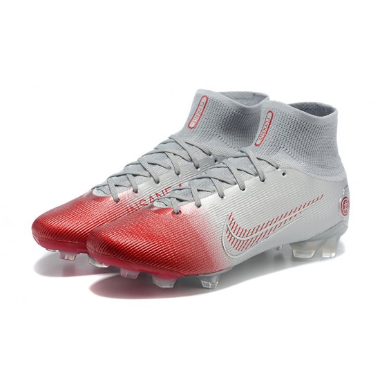 Nike Superfly 8 Elite FG Gray Silver Red High Men Football Boots
