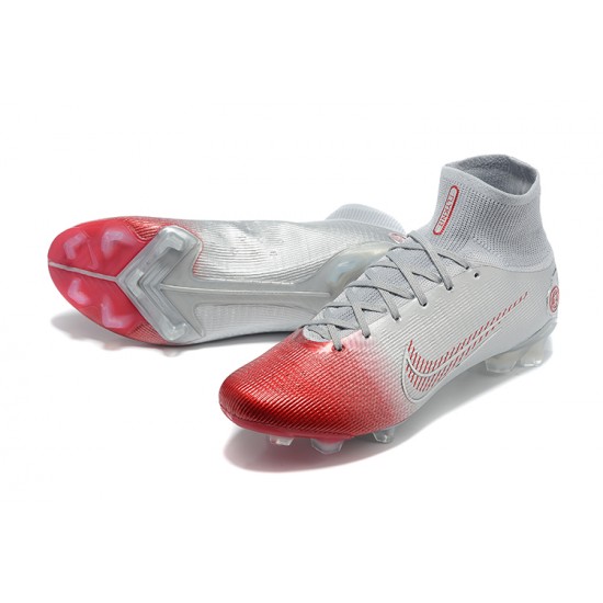 Nike Superfly 8 Elite FG Gray Silver Red High Men Football Boots