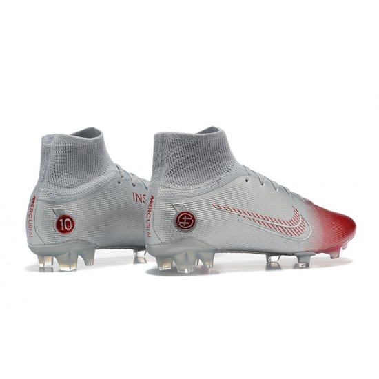 Nike Superfly 8 Elite FG Gray Silver Red High Men Football Boots