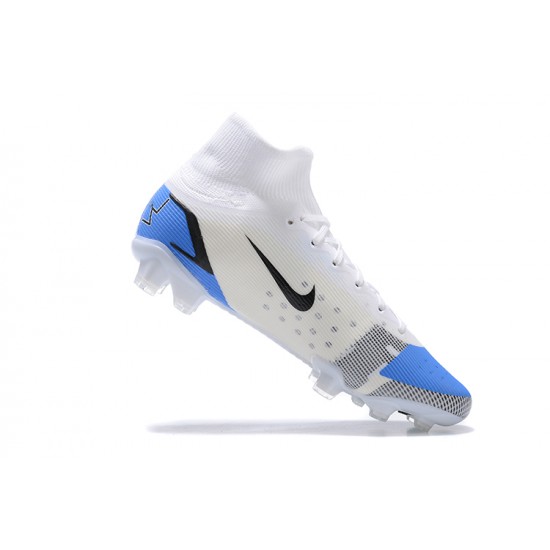 Nike Superfly 8 Elite FG White Blue Black High Men Football Boots