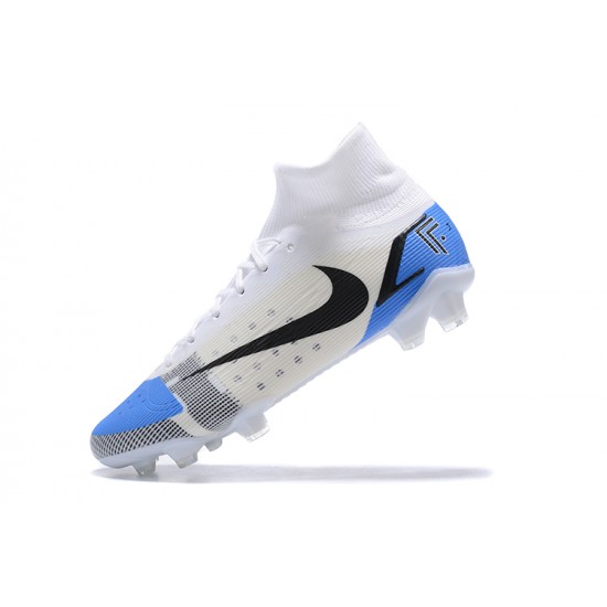 Nike Superfly 8 Elite FG White Blue Black High Men Football Boots