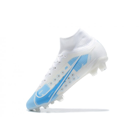 Nike Superfly 8 Elite FG White Blue High Men Football Boots