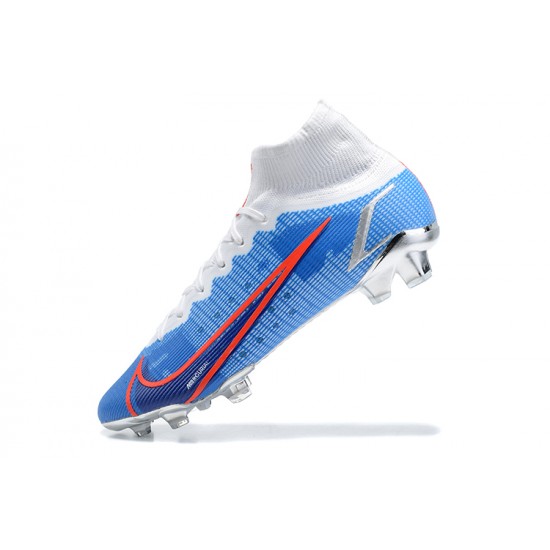 Nike Superfly 8 Elite FG White Blue Orange High Men Football Boots