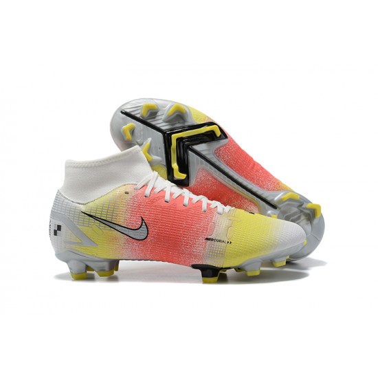 Nike Superfly 8 Elite FG White Pink Yellow Black High Men Football Boots