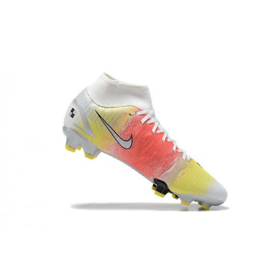 Nike Superfly 8 Elite FG White Pink Yellow Black High Men Football Boots