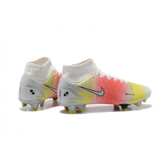 Nike Superfly 8 Elite FG White Pink Yellow Black High Men Football Boots