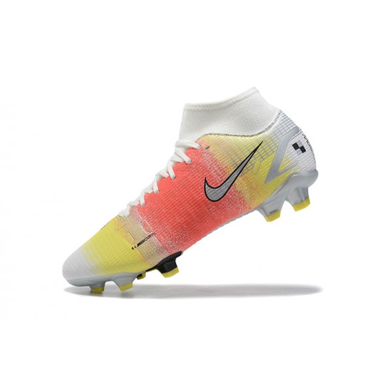 Nike Superfly 8 Elite FG White Pink Yellow Black High Men Football Boots